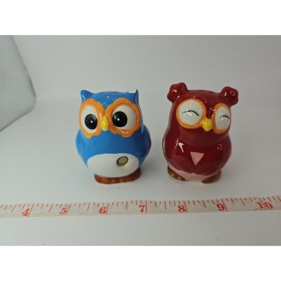 SALT & PEPPER SHAKERS Kitchen Kissing Owls Topsy Turvy Magnetic VTG - Picture 3 of 16
